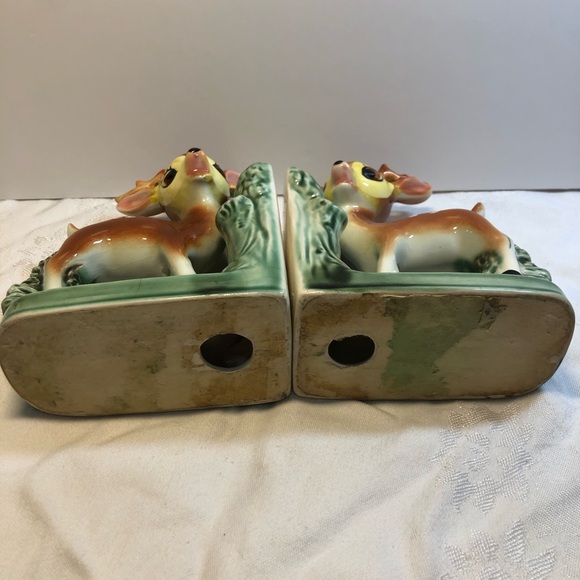 1950s Ceramic Deer Bookends Spotted White Tale Fawns Made in Japan Kitsch Bambi” - Picture 11 of 13